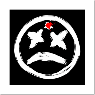 Bloody Gun Shot Dead Smiley Face Frowning Posters and Art